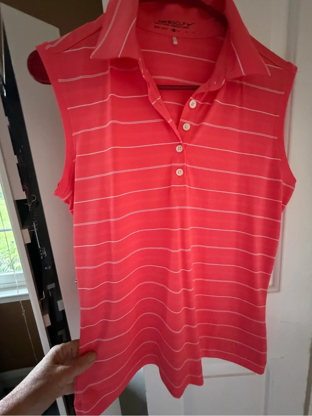 Nike Golf Women's Coral Sleeveless Striped Polo Top, Nwot